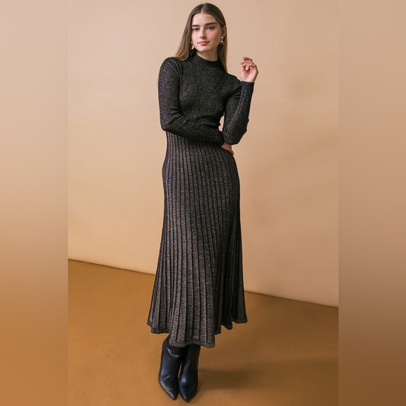 Black Metallic Knit Sweater Dress - Picture 3 of 5